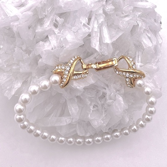 NWOT Nordstrom Pearl Bracelet with Gold Vermeil and Crystal X Closure - Picture 6 of 9
